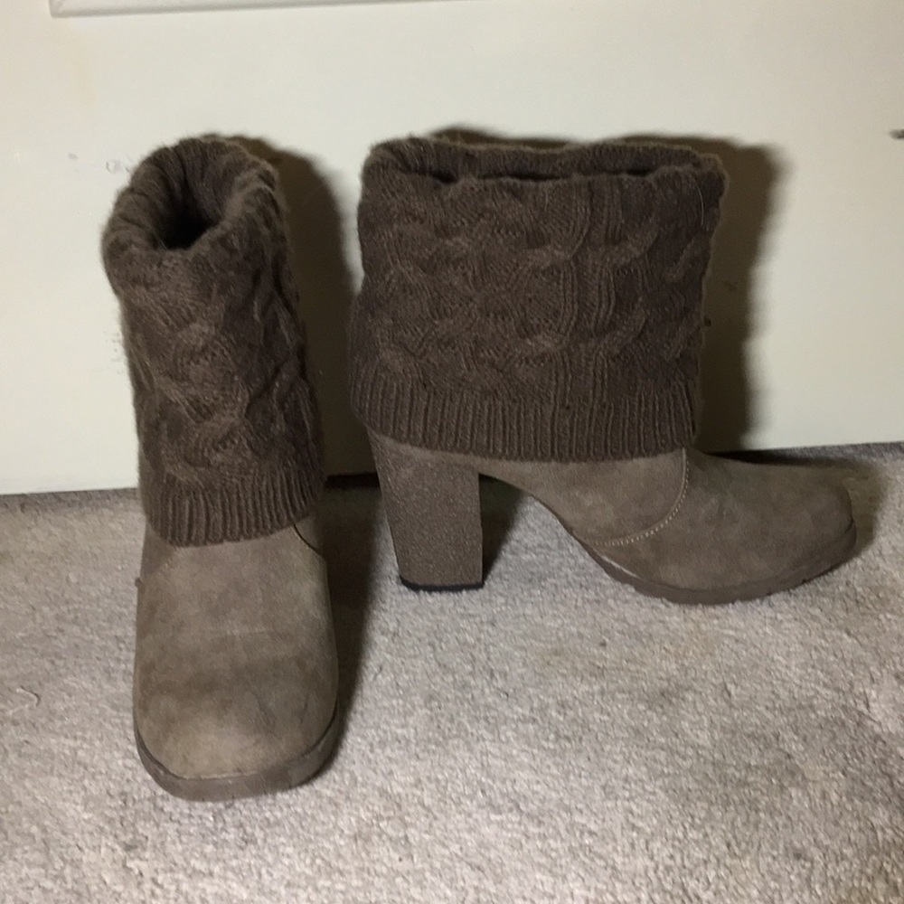 Muk Luk heeled booties with sweater cuff